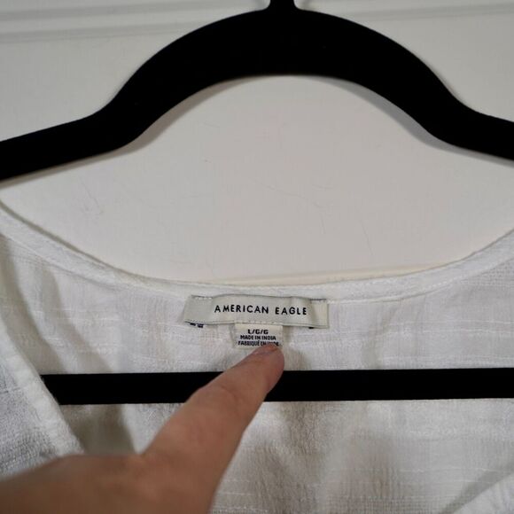 American Eagle Womens White Gauze Cap Sleeve Short Square Neck Large Buttons- L - Picture 3 of 4